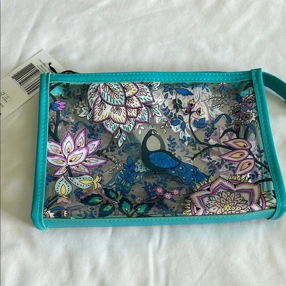 Vera Bradley Clear Beach Peacock Garden Cosmetic Wristlet Bag - Picture 7 of 9